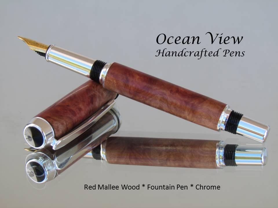 Handmade Red Mallee Burl Wood Fountain Pen In Chrome - Ocean View ...