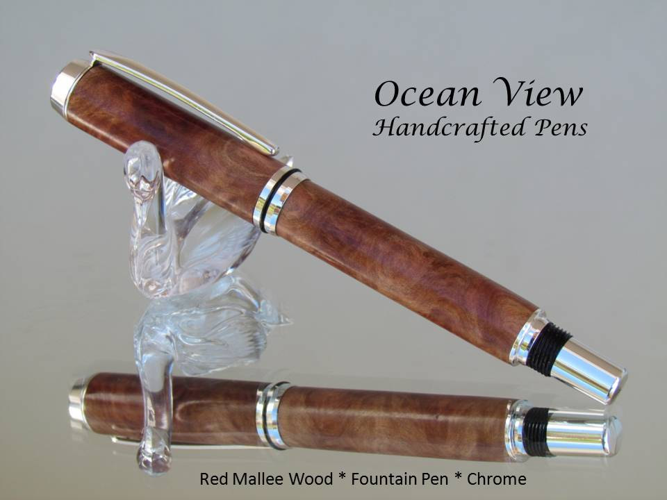 Handmade Red Mallee Burl Wood Fountain Pen In Chrome - Ocean View ...